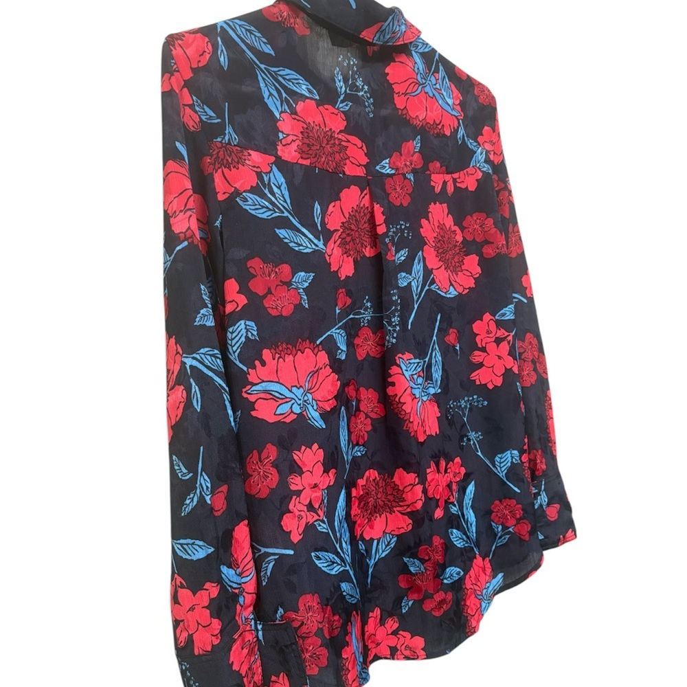 Zara Black Button-Down Floral Shirt with red & Blue Blooms - Picture 4 of 8